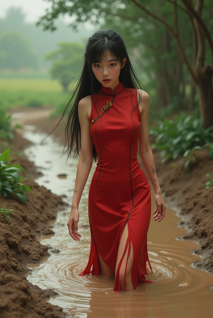 vietnamese woman,Beautuful Women,Crawling on all fours,crawling on hands and knees,Kneeling position,((put out the tongue)),(((Drooling))),dripping saliva,Kamimei,(((Ao Dai))),(Landscape of Vietnam), ((Slums)),surrealism, F/1.2, Fuji Film, 35 mm, 8K, Super Detail, nffsw, masutepiece, Textured skin, High quality, Best Quality, hard disk
