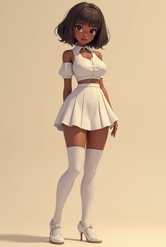 Megan Thee Stallion at the autumn colorful park, wearing a flared short skirt and blouse, taken from the side, best quality masterpiece, photorealistic, detailed, 8k, HDR, shallow depth of field, broad light, high contrast, backlighting, bloom, light sparkles, chromatic aberration, sharp focus, RAW color photo, golden hour, rainbow, snow