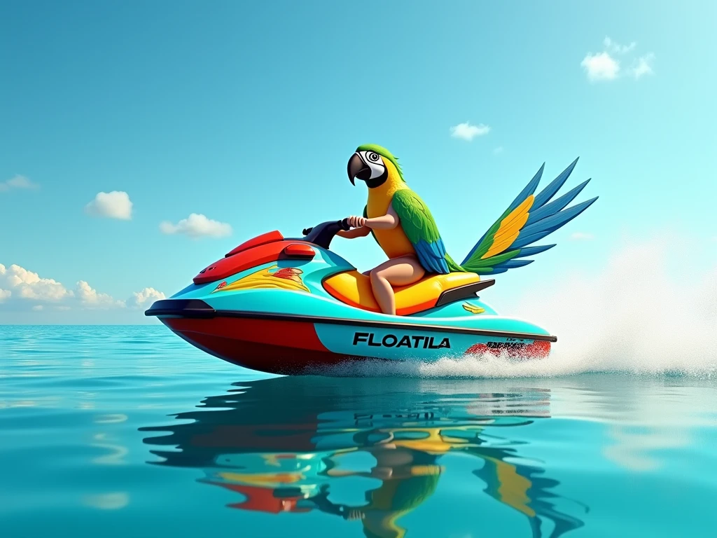 A sexy female anthro parrot in her bikini is poking a hole in her humongous inflatable rubber raft while she is floating around in her pool and it slowly deflates under her bikini butt.