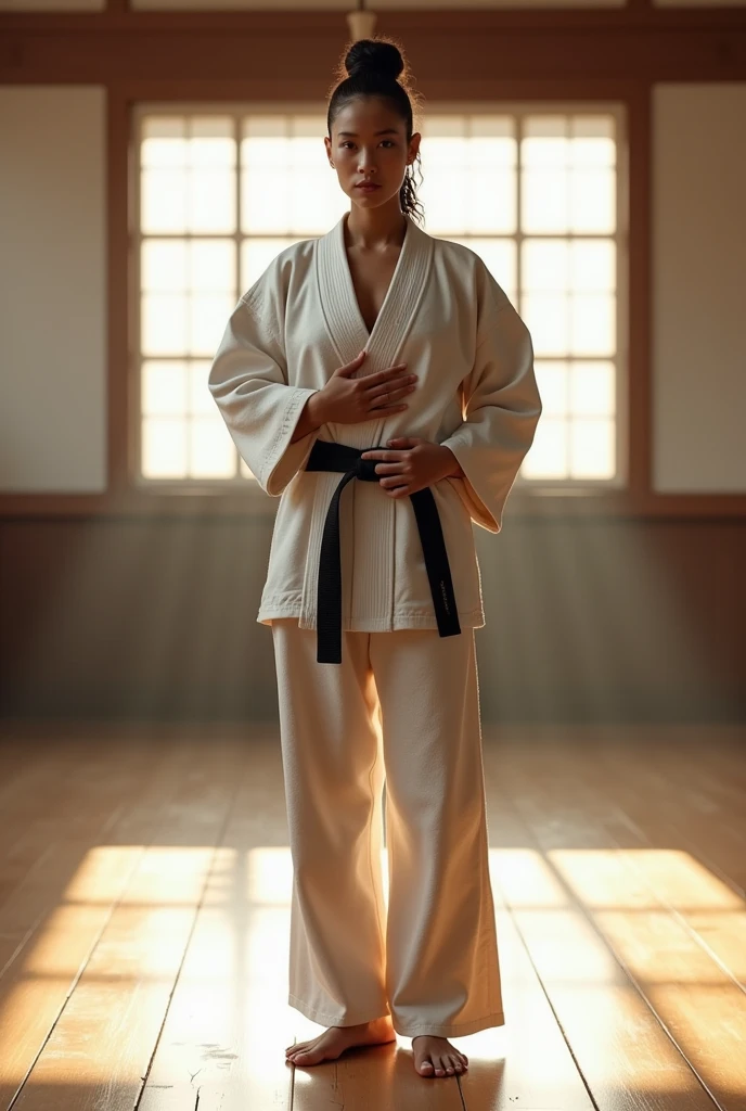 Realistic busty 55yo mature woman,Karateka,hokuto shinken,ultimate form,Realistic love aura