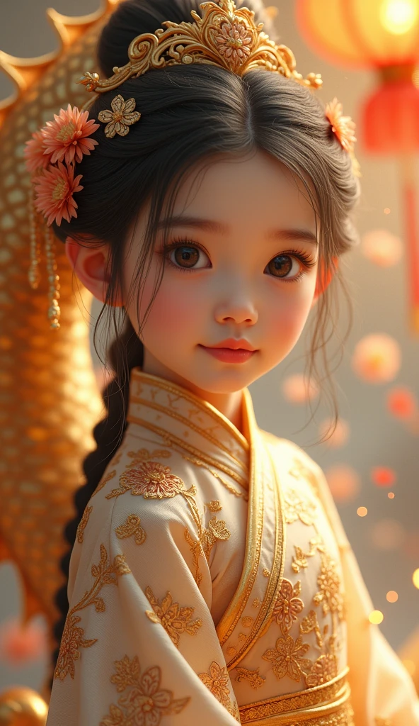A delicate and enchanting portrait of a young girl in traditional ...