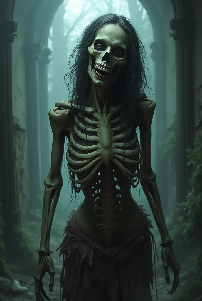photo realistic, steaming thick jungle, hard to see bones of a human skeleton trapped in vines against a stone wall, lost treasure, cinematic lighting, sunset, <lora:more_details:1>, <lora:wowifierV3:1>