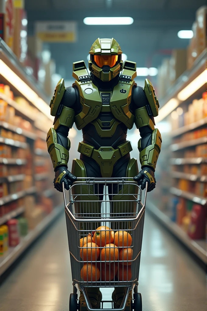 (Masterpies), the best quality, a mesmerizing cyborg girl, she stands at the checkout counter in the grocery store, scans the goods at the checkout, food racks and other customers are visible in the background, neutral dark tone.