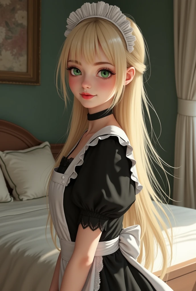 ultra detailed 8k cg, super model, super idol, perfect face, beautiful face, mature female, looking at viewer, angle,sitting,1 girl,solo,crown, black french maid outfit, fishnets, kitchen, crown, soft smile