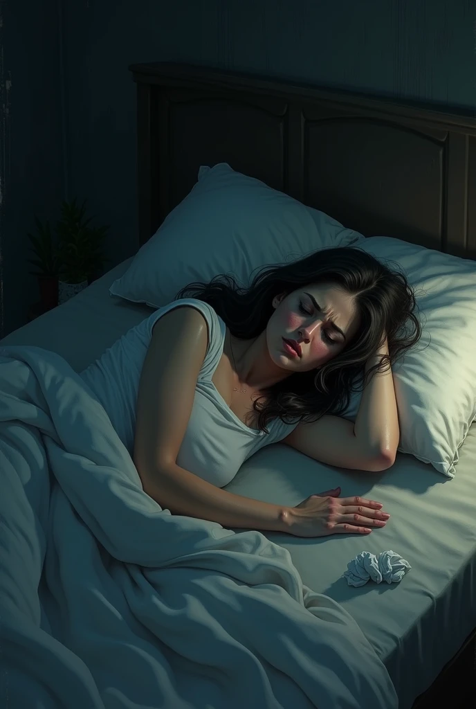 woman with side effects of drinks or medicines causing insomnia