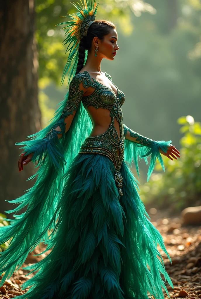 beautiful tanned girl, gradient green-blue hair exploding with flowers and butterflies, stunning light blue-green dress, intricate details, glow, divine essence, aesthetics, harmony, walk in mystical forest, surrealism, botanical dream, lumen, play of light, cinematic, colorful, unreal engine, 64k, depth of field, photoshop, full-length
