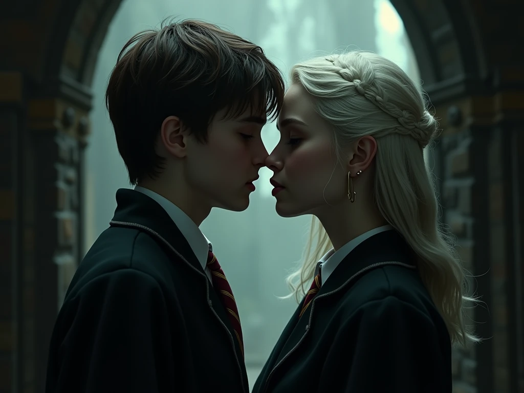 Draco Malfoy kissing a black-haired girl named Laura at the Quidditch match 