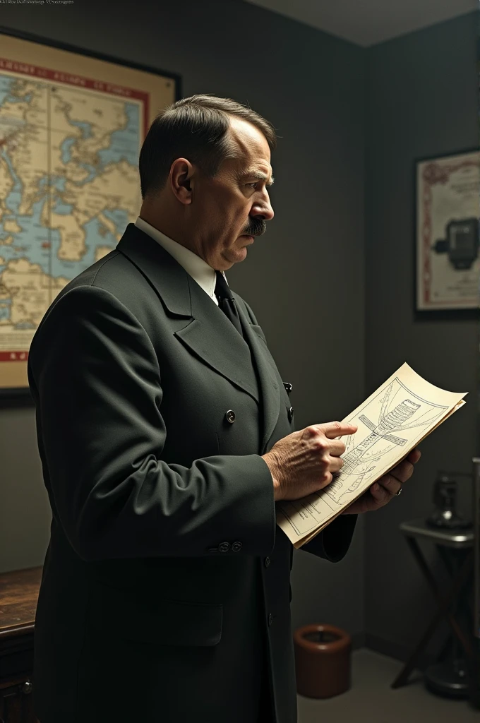 Show Adolf Hitler standing in front of an easel, surrounded by art supplies, Display rejection letters from the, background dark, hyper realistic, ultra detailed hyper realistic, photorealistic, Studio Lighting, reflections, dynamic pose, Cinematic, Color Grading, Photography, Shot on 50mm lens, Ultra-Wide Angle, Depth of Field, hyper-detailed, beautifully color, 8k