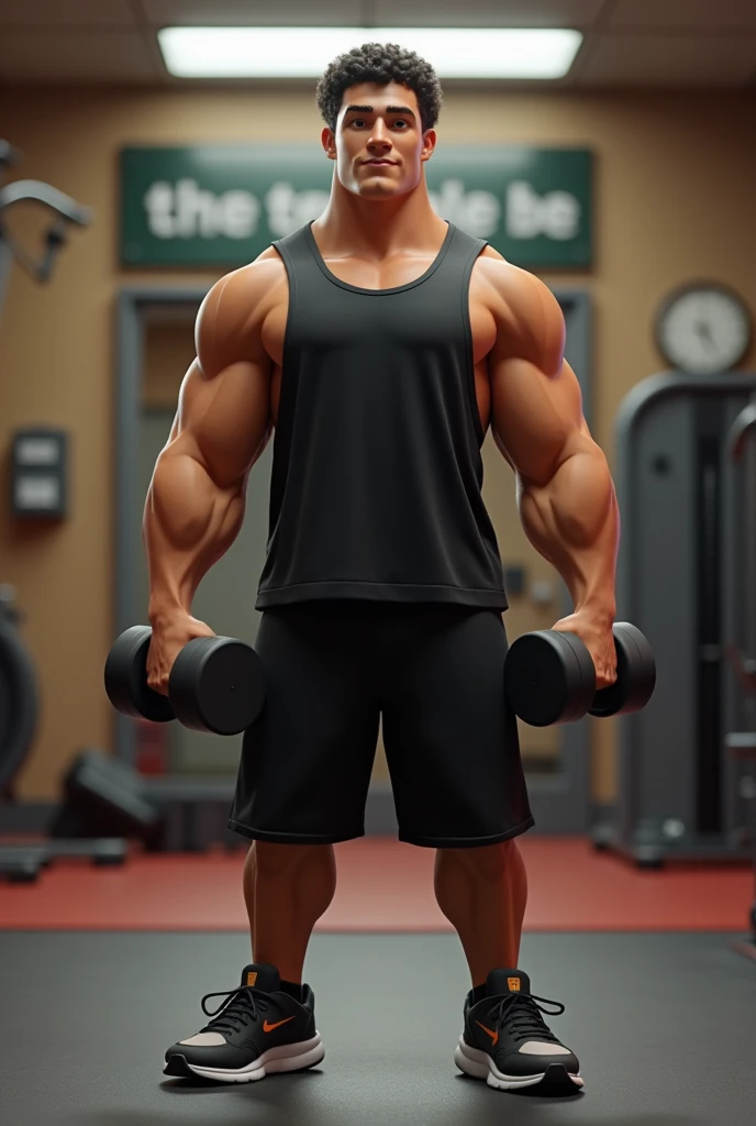 Bearded man with gym stuff animated that here is a doll