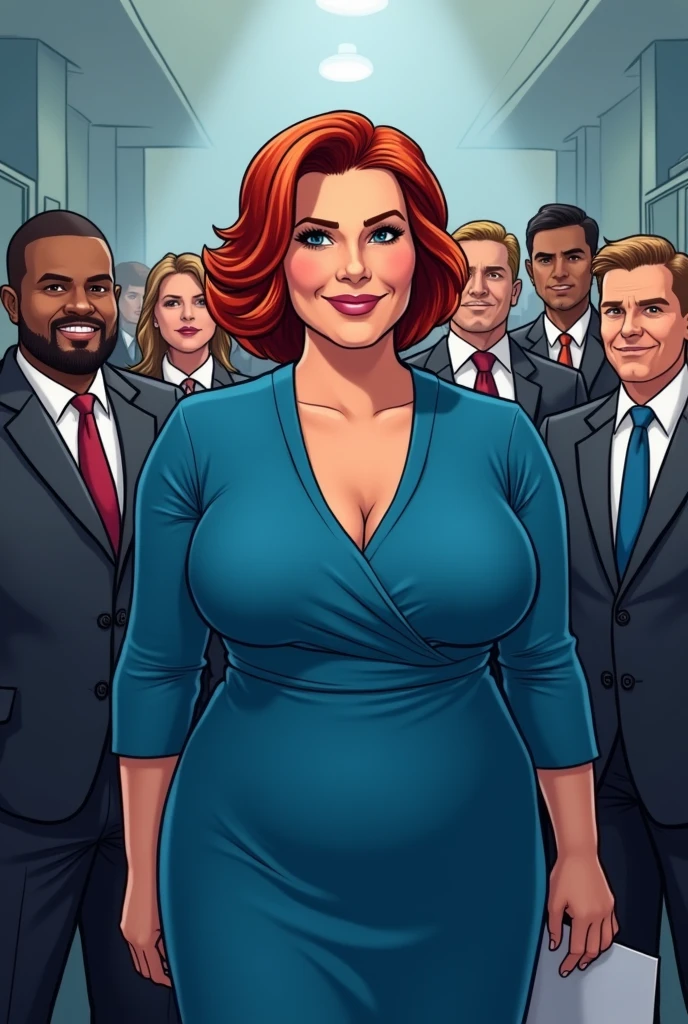 multiple thick body (mature woman age 40 Columbian milf super model)wearing suit jacket and suit skirt, bare breasts and nipples hanging out, greeting viewer, standing straight in a line, kitchen daytime, 1milf dark skin tone, angry expression looking down at viewer, shirtlift, lift skirt show thong panties, show bra