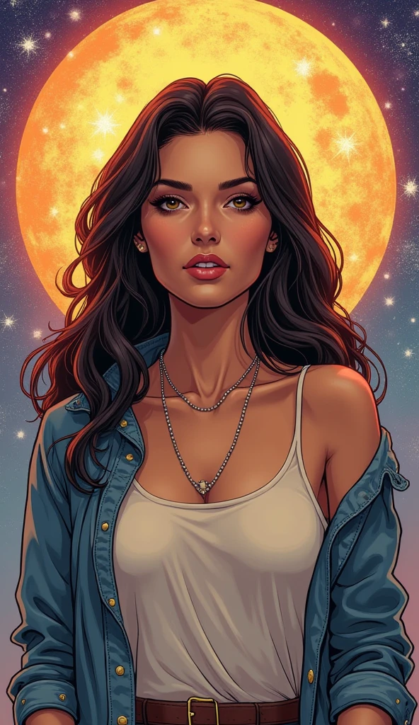 1girl, blush, black dress, black hair, blue eyes, smile, bare shoulders, arm support, décolletage, medium bust, starry sky, night sky, shooting star, jewelry, cross, galaxy, starry background, window, earrings, full moon, milky way, aurora, cross necklace, cross earrings, solo, necklace, all fours, dress, looking at viewer, star necklace, choker, latin cross, black gloves, leaning forward