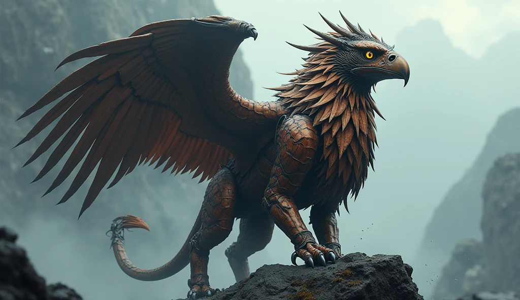 I want a base image to create a creature in a game, It is a dragon with predominant characteristics of an owl and some of a lion..