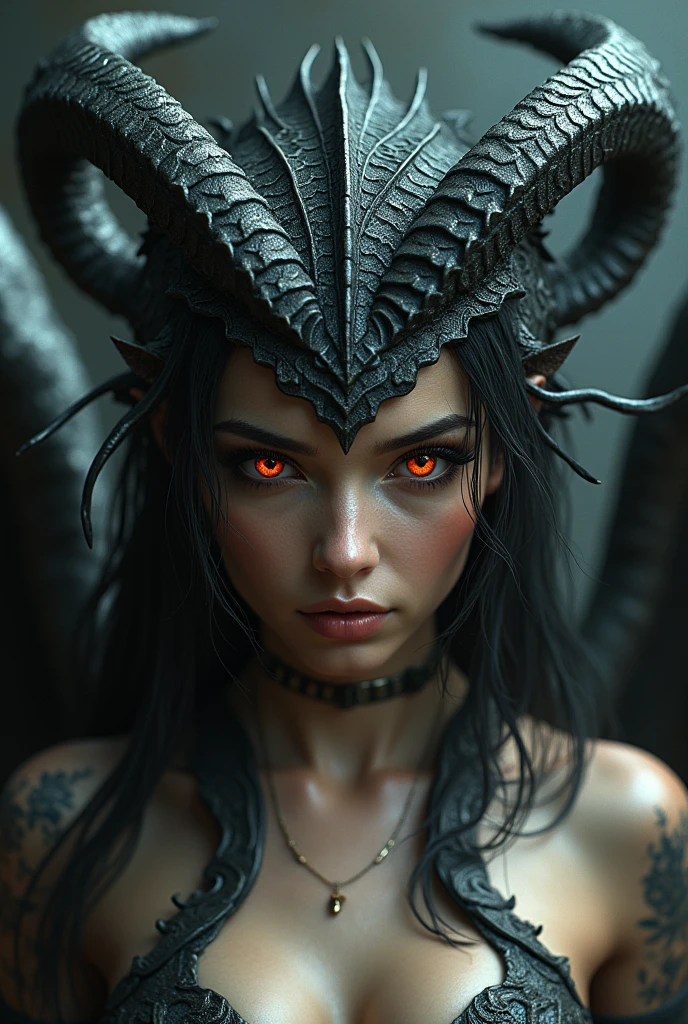 (realistic:1.3), (intricate details:1.15),painting \(artwork\), ((masterpiece,best quality)), ((cinematic light)), satan,hybrid,  scary, dark fantasy \(style\), detailed armor,beatiful detailed eyes,