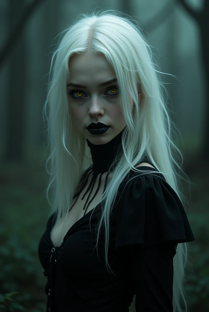 a blond woman in black dress with white hair, full body, pale goth beauty, perfect white haired girl, with long white hair, very beautiful elven top model, pale white skin, with white long hair, pale hair, with pale skin, pale fair skin!!, very pale white skin, extremely pale white skin, very beautiful goth top model