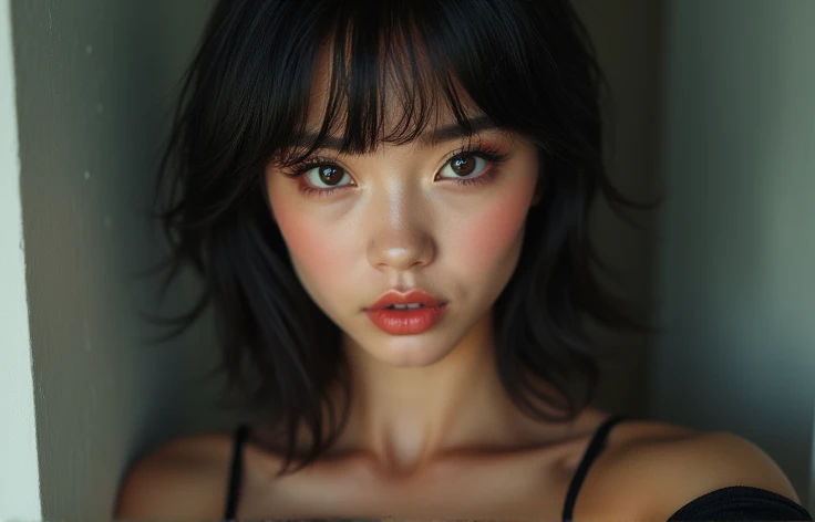 I want to see a brunette, high, body not very marked, large eyes, big lips, brown book cut hair in boxer