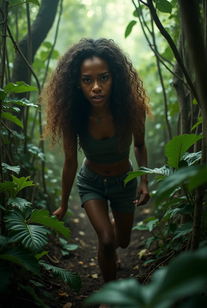  An African women tie to a tree in the forest 