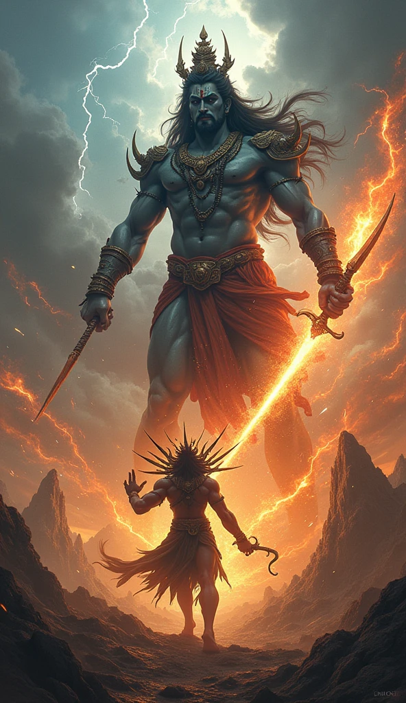 I want to create Angraj Kard fight Pics From Indian mythology books