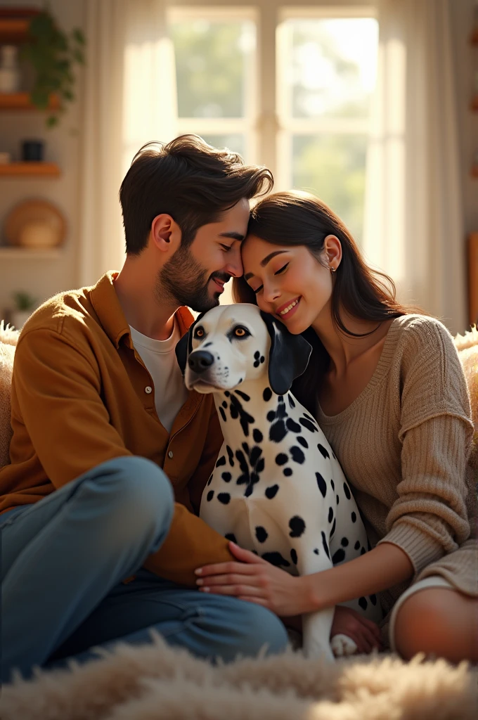 a couple sleeping with their dogs and cats