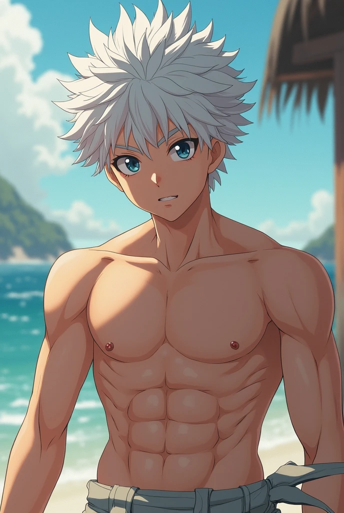 score_9, score_8_up, score_7_up, BREAK 1boy, male focus, toushirou_hitsugaya, white hair, green eyes, spiked hair, 19 years old, from front, speedo, male swimwear, swim briefs, at the beach playing beach volleyball, sfw, 8k, hdr, ultra resolution <lora:speedo:0.6> <lora:toushirou_hitsugaya_pony:0.7>