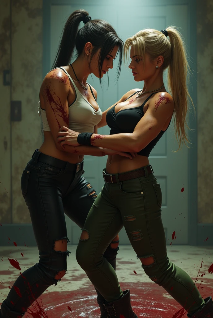 (masterpiece、Highest quality)、(Underground Arena)、(Two beautiful female warrioruscular、Fantasy)、((Mr.々Fight with weapons、Hold your weapon、Battle Scenes))、((Aggressive moves、Aggressive facial expression、Attacking with a weapon))、(Poor conditions、Unhygienic)、Shady Red Light District、Full nudity、Pussy、tits、pubic hair、(stage)、Perfect Anatomy
