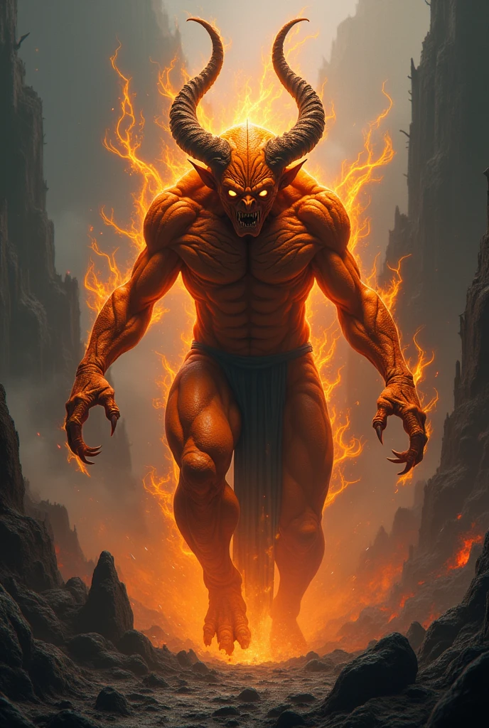 We need an image of a demon with fire burning all around him and the demon laughing loudly.