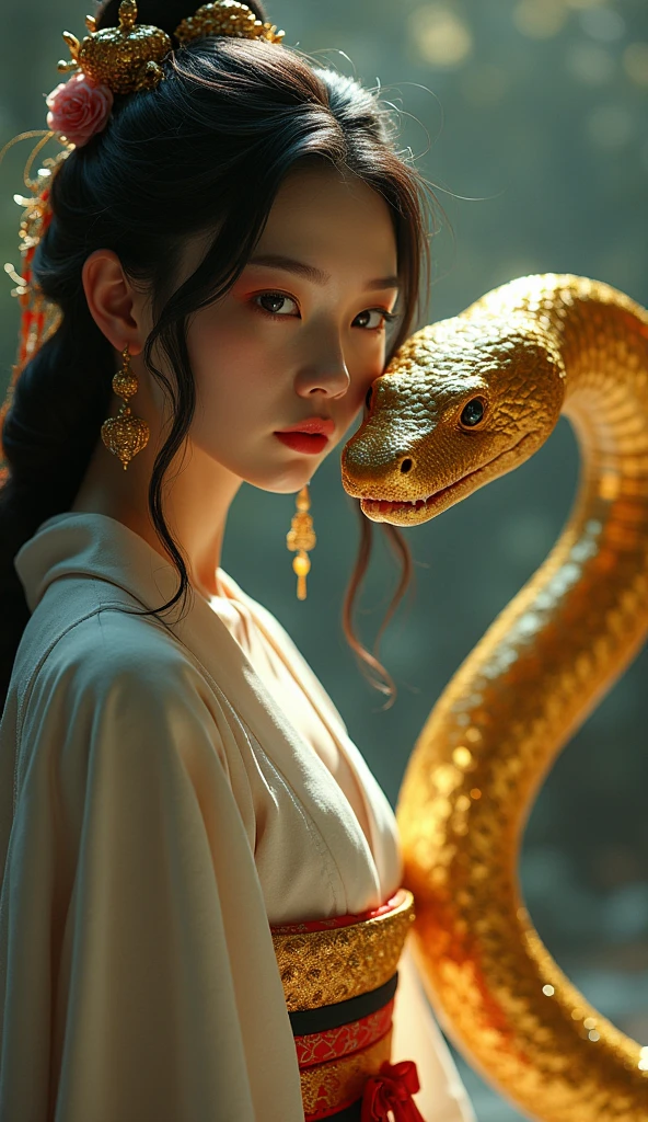 A female ghost who ascends people and descends from snakes,hand holding a heart