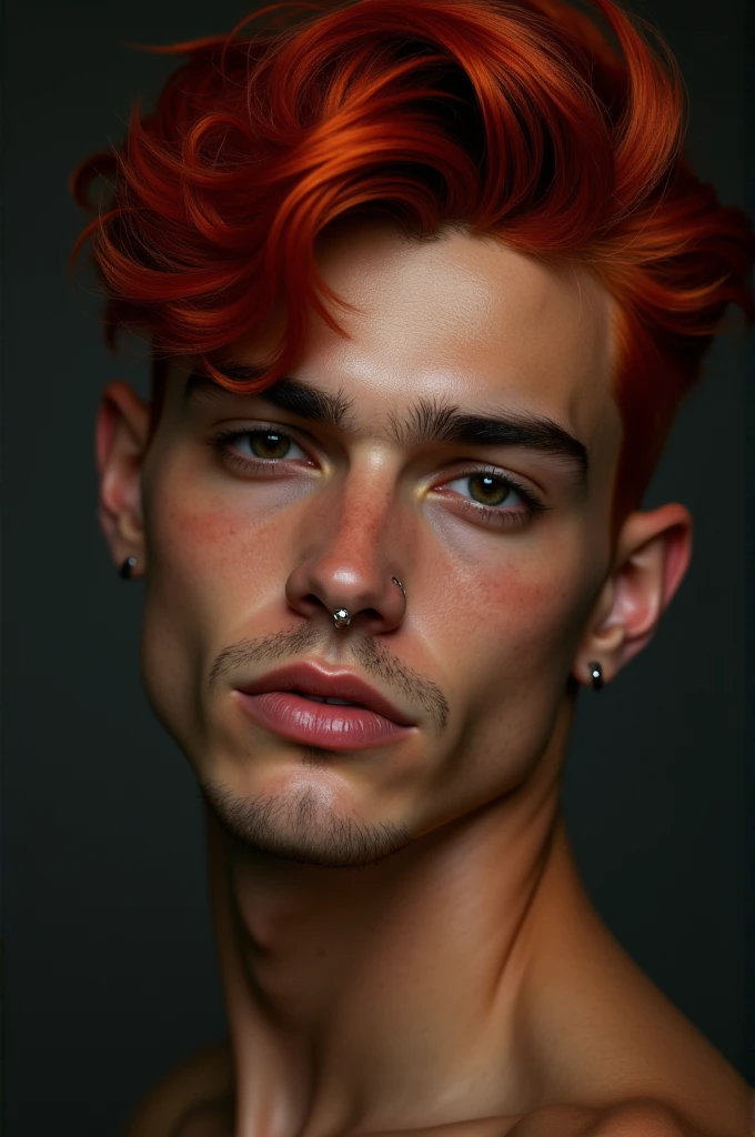 (best qualityer)(work of art) a tall boy of 1,96 cm, 18 years old, hair with red highlights, bad boy with scar from a fight

