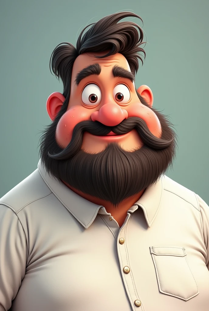 Cartoon character of a chubby man with a beard and very short hair, wearing a blue shirt, an animated character, Big Head Stylized Character, animation style rendering, 3d stylized, Arnold Maya rendering, Stylized 3D rendering, toon render screenshot, 3d character, 3d character, Stylized 3D rendering, 3D character rendering, cartoon character, Personagem de close up, character posing, (Pixar-style) (master part:1.2) (bokeh) (best qualityer) (skin detailed) (detailed texture) (8k) (Argilla) (cinematic lighting) (sharp focus,Sit down and lift your upper body