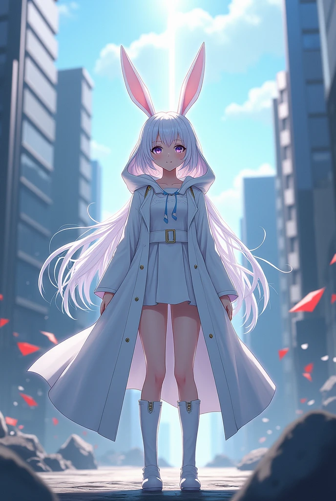 White rabbit with white coat and red eyes