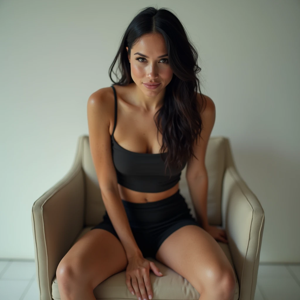 1girll,Sit on a comfortable sofa,Cross ed leg,Soft light,Black silk, no underwear
