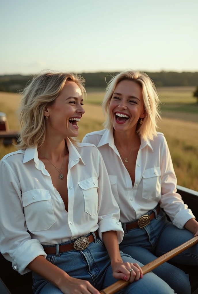 (A photo of a large picnic blanket in a cornfield), (auf der Decke sitzen diese zwei Frauen), (((Natalie imbruglia))), (((Anne Heche))), They have small round breasts, they smile at the viewer, ((naked breasts and nipples))