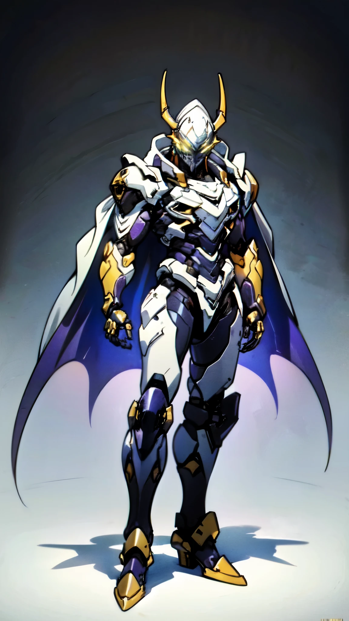 (masterpiece:1.5, best quality:1.5, extremely delicate:1.5), ((male:1.5)), a man wearing a full-face helmet, high-tech biomimetic armored combat suit, (a composite layered chest armor), the design balances heavy with agility, fully enclosed shoulder guards, matching arm and leg guards, a belt of gemstone, (the color scheme is primarily Yellow with Red and Purple accents, Organic Biotech, Concept Inspired by Vampire, glowing eyes, armor glows, huge cloak like devil wings, blood), stand of a futuristic sci-fi city, this character embodies a finely crafted fantasy-style armored hero in anime style, exquisite and mature art style, metallic, high definition, highres, ultra-detailed, ultra-fine painting, professional, perfect body proportions, golden ratio, anatomically correct, symmetrical face, extremely detailed eyes and face, high quality eyes, creativity, RAW photo, UHD, 32k, Natural light, cinematic lighting, (masterpiece-anatomy-perfect:1.2)