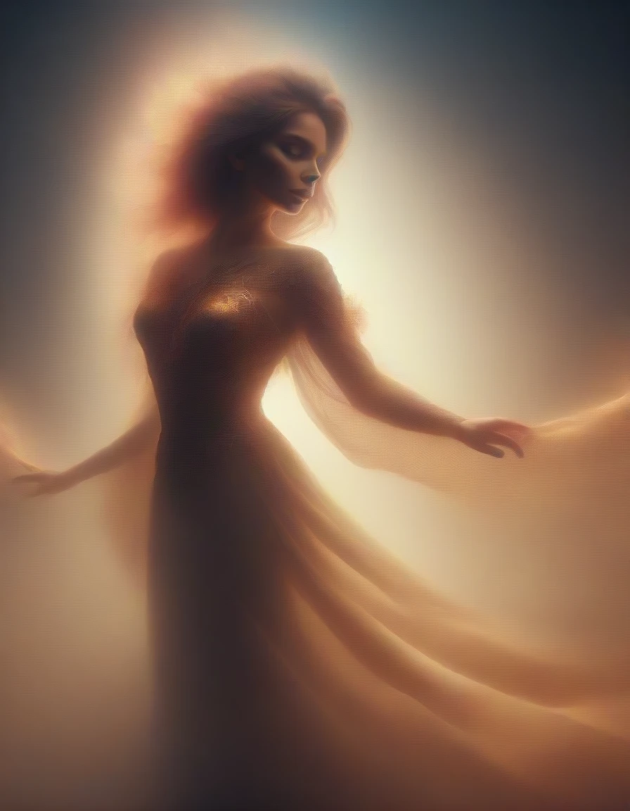 Full body, Album cover that portrays a female (silhouette) in warm tones of red and orange, wrapped in transparent veils, with soft lighting that evokes a sense of heat and mystery.
, Awarded several times, High details, high qualiy, ultra HD, Depth of field, film grain