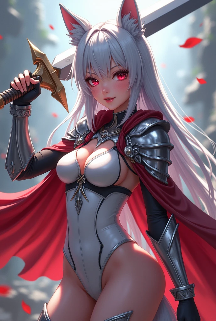 girl,teen,long white hair, red skin, anime Bleach soulreaper, holds a Zanpakuto, armor, exposed breasts, small breasts, naked breasts, topless, vibrant appearance, creative behavior, imaginative, sensual, spontaneous, highest quality, skin texture, intricate details, (cinematic lighting), RAW photo, 8k