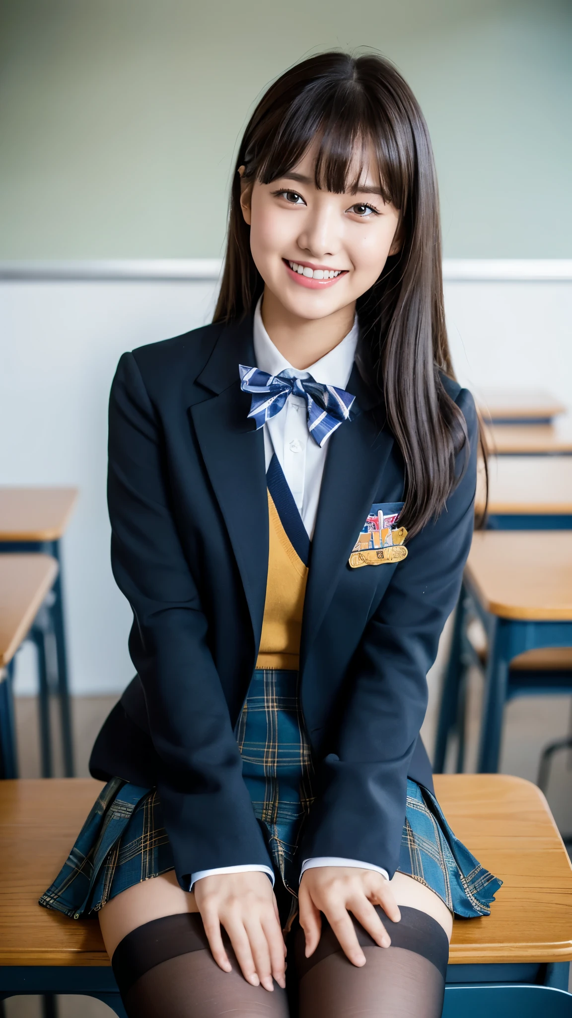 (Raw foto:1.2), (Photorealsitic:1.4), a beautiful detailed girl, japanes、Schools、Classroom、2 legs、2 Just an arm、extremely detailed eye and face, beatiful detailed eyes、Panchira、Fat、Glamour、plumw、 Panchira、pantiy、full body Esbian、Underpants、Show Pants、Sit up、Ridiculous, unbelievable Ridiculous, huge filesize, ultra-detailliert, hight resolution, ighly detailed, top-quality, masterpiece, Kemomimi, ((Japanese girls' high school uniform)), illustratio, ighly detailed, nffsw, unification, 8k wallpaper, magnifica, finely detail, masterpiece, top-quality, Highly detailed ticker uniform 8K wallpaper, Light on the Face、电影灯光、a 18 year old girl、a smile、Raw feet、Feet
