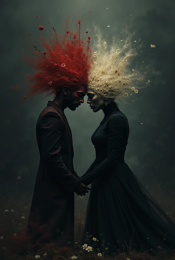 redheaded woman is a woman with white hair,with masks on their faces,the two of them on a Friday morning in the middle of the street,the night full body