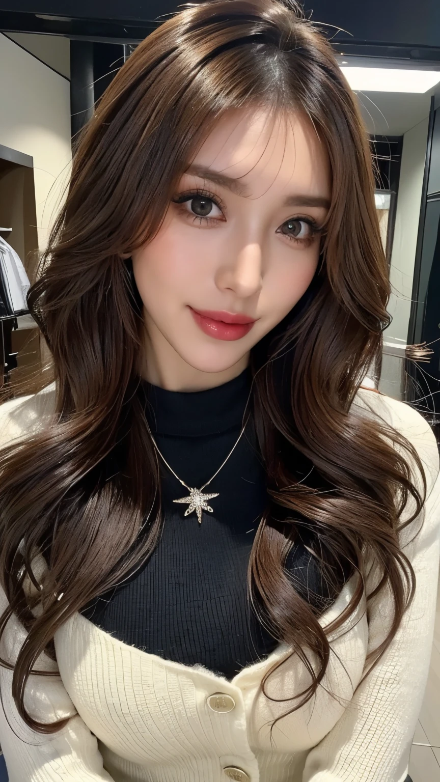 ( cowboy shooting、 top quality、8k、 award-winning works 、 super high resolution)、 beautiful woman、( Black sweater , Sexy cleavage:1.1)、Perfect big breasts、( blonde alone :1.1)、 beautiful skin that shines with bright, glossy lipstick 、 a lot of people stand out with clear images 、 bright color contacts 、Perfect gal makeup、 Perfect for an adorable companion 、The sleeve is torn 、( Dark makeup for women :1.2)、( dark brown beige around the eyes :1.1)、 Beautiful Bright Eye Shadow 、 dark sexy makeup around the eyes 、(Big Breasts:1.2)、 super long wavy hair 、(Romantic affection:1.1)、 amazing adult sex appeal The best smile he has when he sees me 、( there are many people that accentuate body lines ..:1.1)、(Strongly blurred、 a 。:1.1)、( The image is clear 、 jacket :1.1)、 accurate anatomy、 ultra HD hair、( super high resolutionの完璧な美しい歯:1.1)、Ultra HD beautiful face 、 ultra HD hair、 crystal clear bang 、Ultra HD Shining Eyes、輝く super high resolutionの美肌、 super high resolutionの艶やかな唇、 Harry Winston necklace