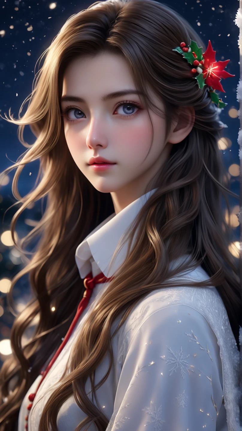 masterpiece, best quality, illustration, {beautiful detailed girl}, beautiful detailed glow, (flames of war: 1.2), (nuclear explosion behind: 1.3), rain, detailed lighting, detailed water, (beautiful detailed eyes: 1.1), featureless , palace, azure hair, messy hair, long bangs, hair between the eyes, (white and gray dress: 1.1), black ribbon, white bow ties, belly, big forehead, blank look, flower, long sleeves