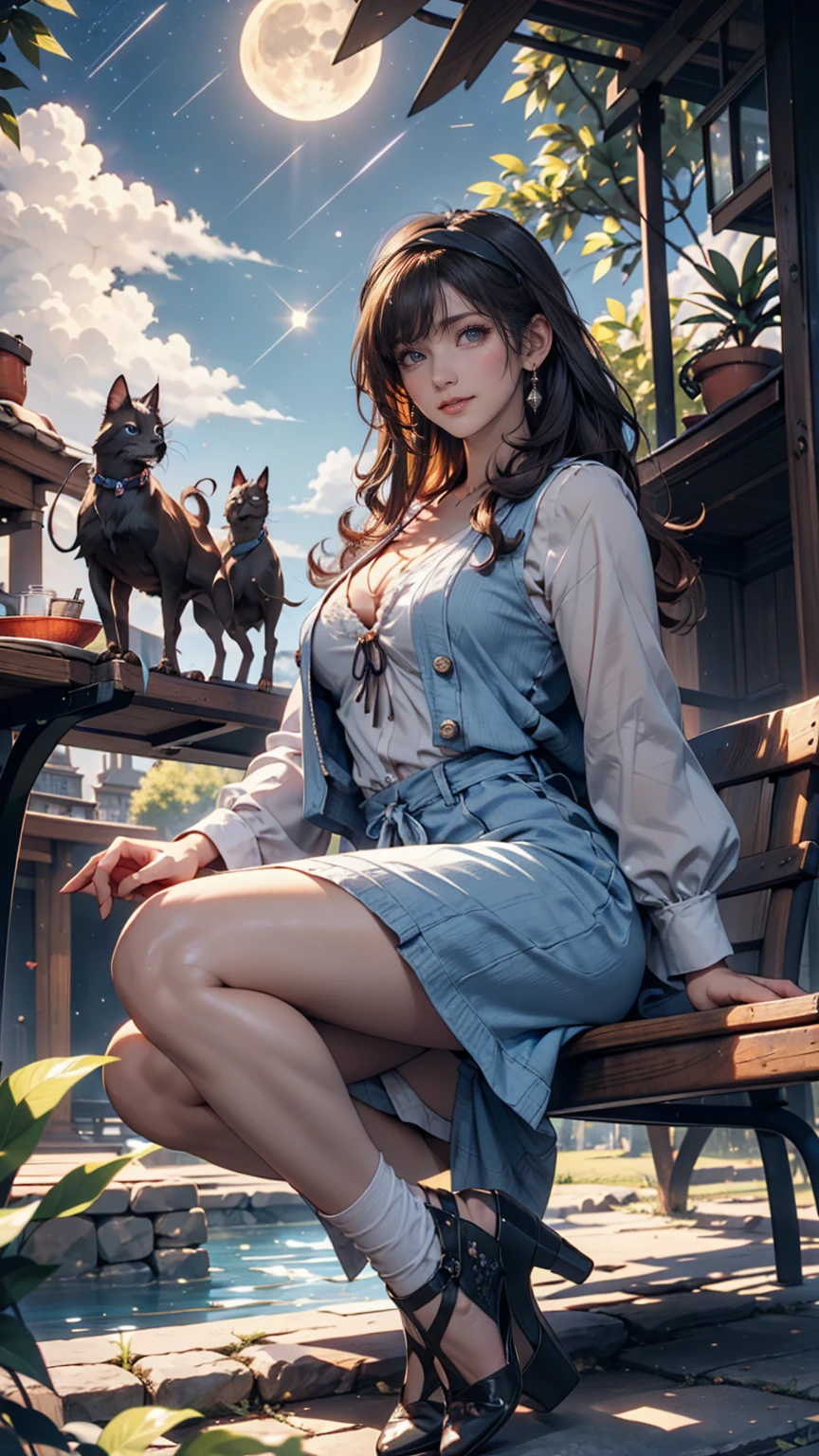 8K, Highest quality, Masterpiece: 1.2), Super detailed, 1 girl, Cute, Independent, Beautiful detail Sky, Detailed Cafe, Night, Sit, Date, (Red nose), Sweet smile, (Smile: 1.15), (Shut Down top) small breasts, beautiful detail eyes, (collar shirt: 1.1), black dress, black transparent stockings, night, wet, business dress, rain, long hair, flowing hair, Nova frog style, half-naked, cat, --auto