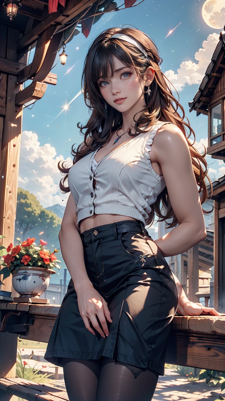 (((masterpiece:1.4, Best Quality:1.4, 8K, ultra high res, Physically Based Rendering))), sharp focus, flat lighting, ultra Beautiful Sexy Woman, very pretty Japanese women, perfect body:1.1, 24yo, solo, (Detailed large light brown droopy eyes), detailed thin eyebrows, Highlights in the eyes, (((brown hair:1.1, low tied half updo:1.2, hair behind ears))), (A strong wind blows her hair:1.4), Highly detailed facial and skin texture, Slender beauty:1.4, ((white fluffy turtleneck knit:1.2, sleeveless:1.4)), ((gigantic breasts:1.6, knit lift:1.2)), (breasts exposed:1.6), small areola, slim abs, narrow waist, (((black plaid pleated miniskirt:1.2))), ((skirt lift:1.6)), ((no panties:1.4)), (detailed beautiful pussy exposed, pubic hair:1.4, cum in pussy:1.5, Cloudy liquid drips from the pussy:1.5),(slim and long beauty legs), (criss cross straps sandals), no makeup, Clear facial features, (smile:1.1, steam on mouth), ((elegant posed)), (from below:1.3), (on the brooklyn bridge at night:1.4, Night view of New York skyscrapers in the background), (spectacular starry night:1.3), ((It's snowing:1.4)), (incredible sky:1.2),