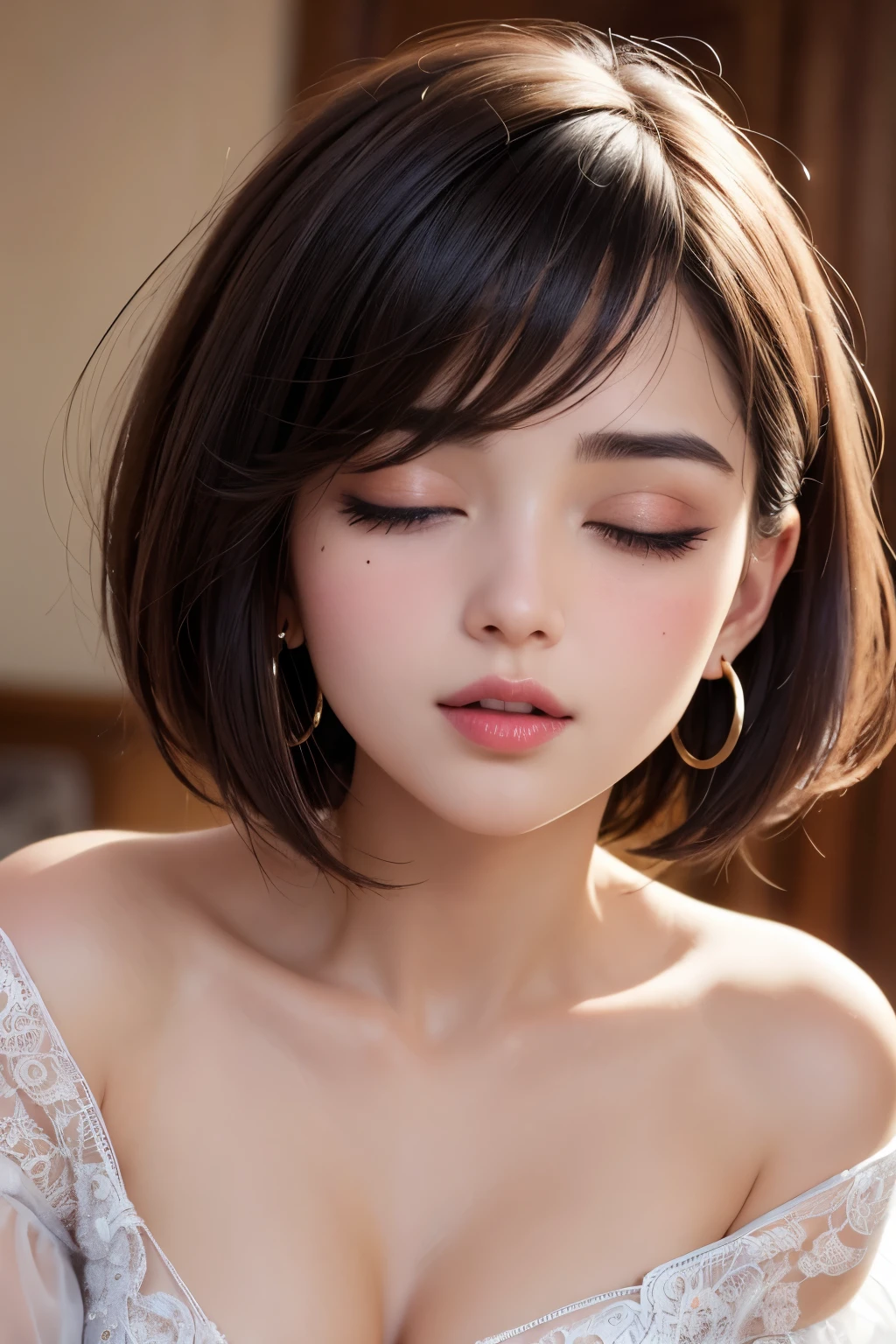 masutepiece, Best Quality, Illustration, Ultra-detailed, finely detail, hight resolution, 8K Wallpaper, Perfect dynamic composition, Beautiful detailed eyes, Wear a dress, Natural Color Lip,Beach, Random and cute poses, Kissing face,Close your eyes,Face Kiss Viewer,Perfect and beautiful face,Cute,Sexy face,Sunset,A face that felt ecstasy,Feminine face,Expression of excitement climax having sex