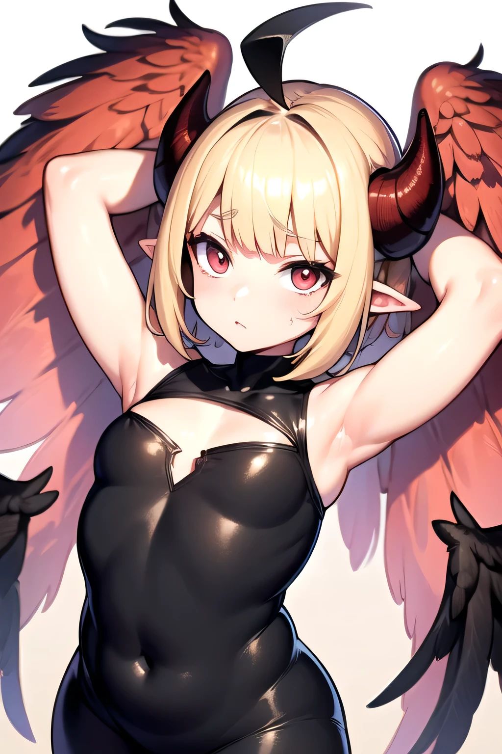 (best quality,4k,highres),sexy demon ,open denim shorts,white wet t-shirt,bare midriff,underboob,batwings,dracula fangs,looking away from viewer,portraits,vivid colors, Blonde hair,dark and atmospheric lighting, Bent over a desk, showing ass, pulling down her pants, showing pussy