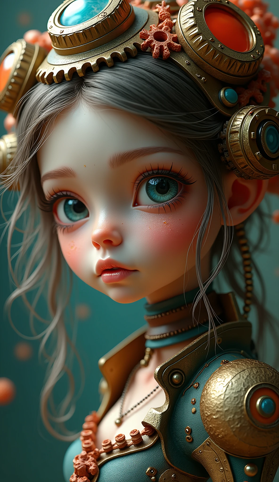  general plan , anatomically correct full body , A whimsical steampunk girl with ADHD  , gears and intricate mechanisms, copper and brass accents,  vibrant colors, fantastic elements, detailed portrait,  dramatic lighting, atmósfera sur realistic , arte digital, Cinematic composition, hyperdetailed, Art station, arte conceptual. ( best quality ,4k,8K, High resolution,masterpiece:1.2), ultra detailed ,  sharp focus,( realistic ,photo realistic ,photo- realistic :1.37), very detailed face ,extremely detailed facial features,hyper  realistic  skin texture, extremely fine details ,detalles intrincados,  detailed eyes, Detailed nose , Detailed lips , detailed facial expressions ,Intricate facial anatomy, Bright lighting ,  dramatic lighting,changing lighting, Cinematic Lighting ,chiaroscuro lighting, dramatic shadows ,dramatic moments,  bright colors  ,intense colors,Deep contrast, cinematic depth of field , Cinematic composition , cinematic camera angle 