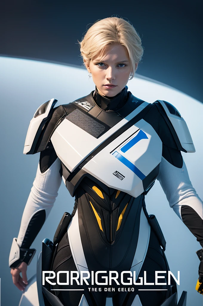 (best quality, masterpiece,Vector Art) 1girl, solo, short hair, blonde hair, hair ornament, blue eyes, hairband, hairclip, armor, mandalorian armor (high contrast, official art, extreme detailed, highest detailed)