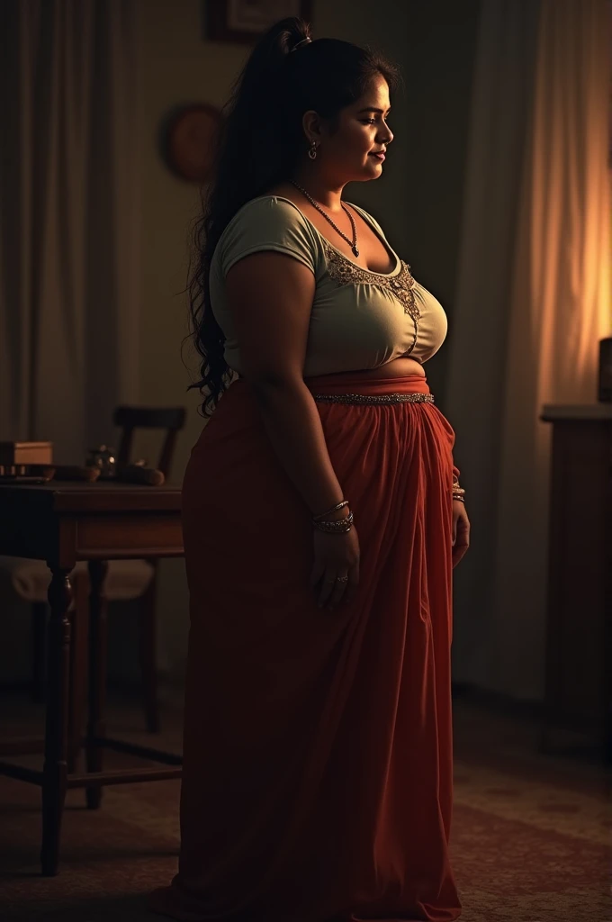 Plus size indian aunty in salwar, big belly