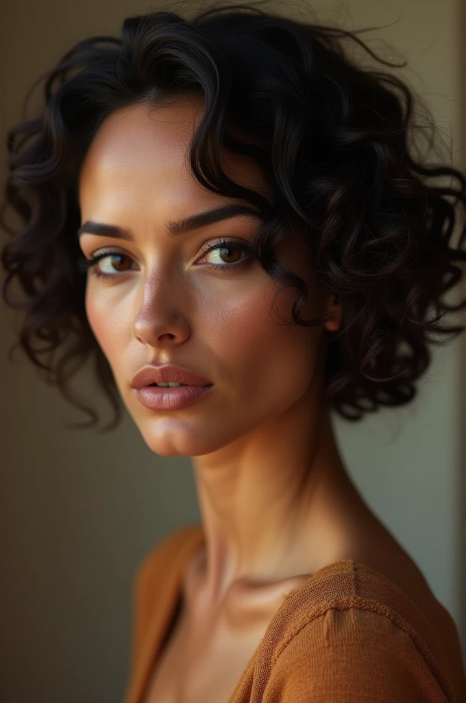 arab woman, young, naked, curly mullet, short hair, dimples, thick belt around neck, close-up, UHD, retina, masterpiece, accurate, anatomically correct, textured skin, super detail, high details, high quality, award winning, best quality, highres
