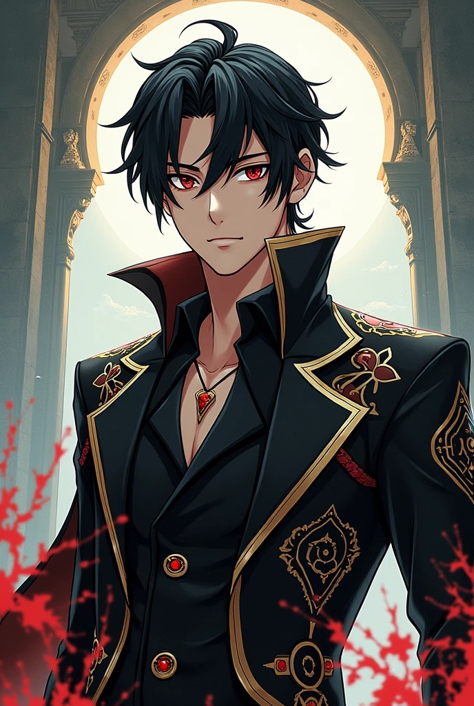 Ultra detailed, Highres, absurdres, HDR, Kuroo Tetsurou, black hair, golden eyes, Haikyuu, black gloves, black cape, bare chest, prince cool clothes, 1 adult man only, moon, window, roses, handsome, chains, demon horns,