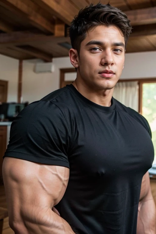A shaved, muscular, dark-skinned man is taking a selfie in a tank top.