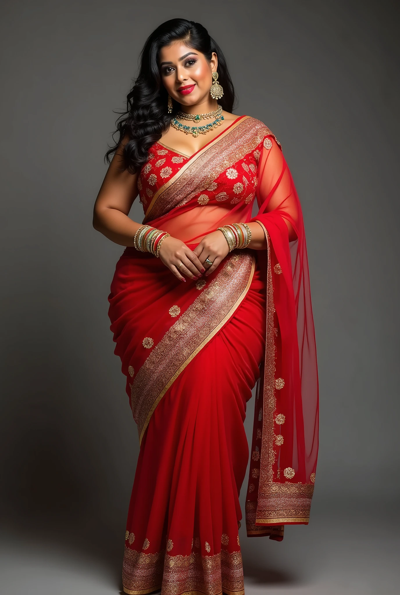 indian chubby woman lifting saree and showing nude thighs and vagina