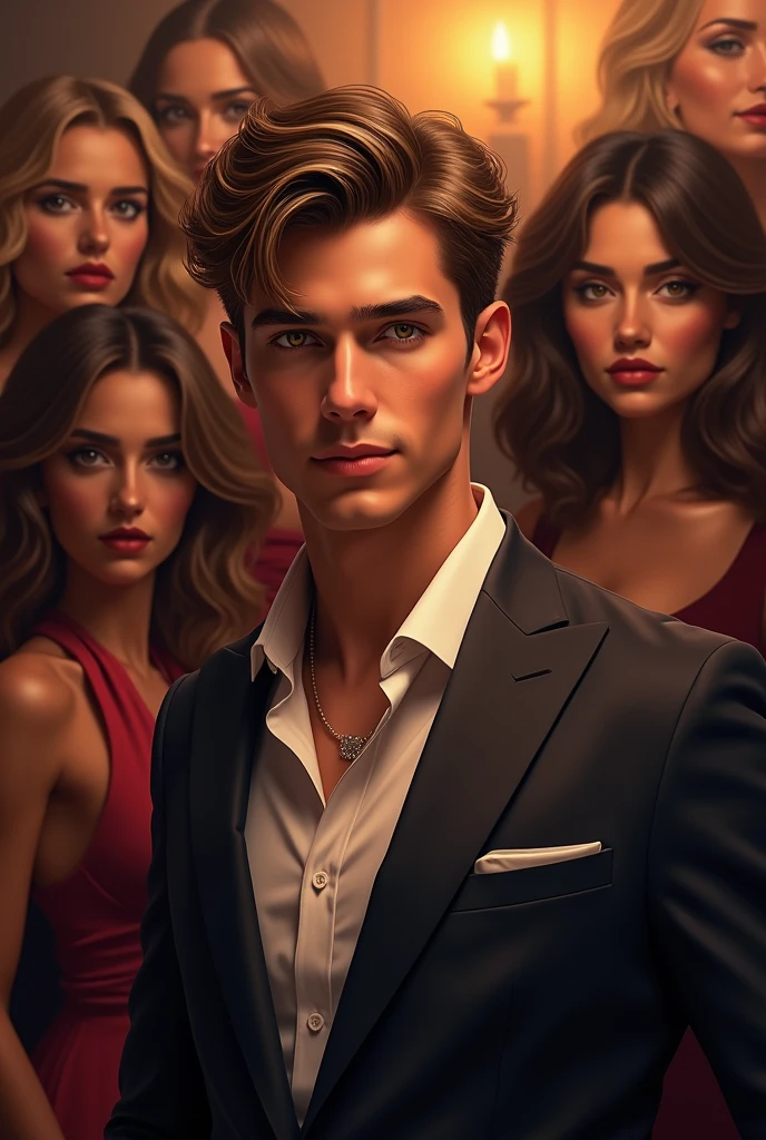 A boy have 10 hot girls